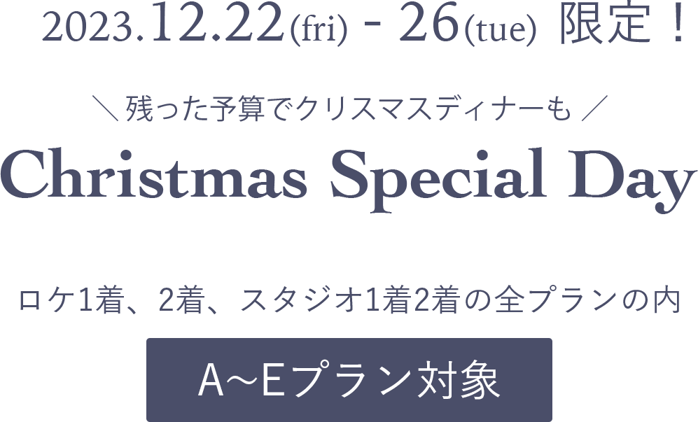 2023年12月22日から26日限定！残った予算でクリスマスディナーも。クリスマススペシャルday(全プラン対象)